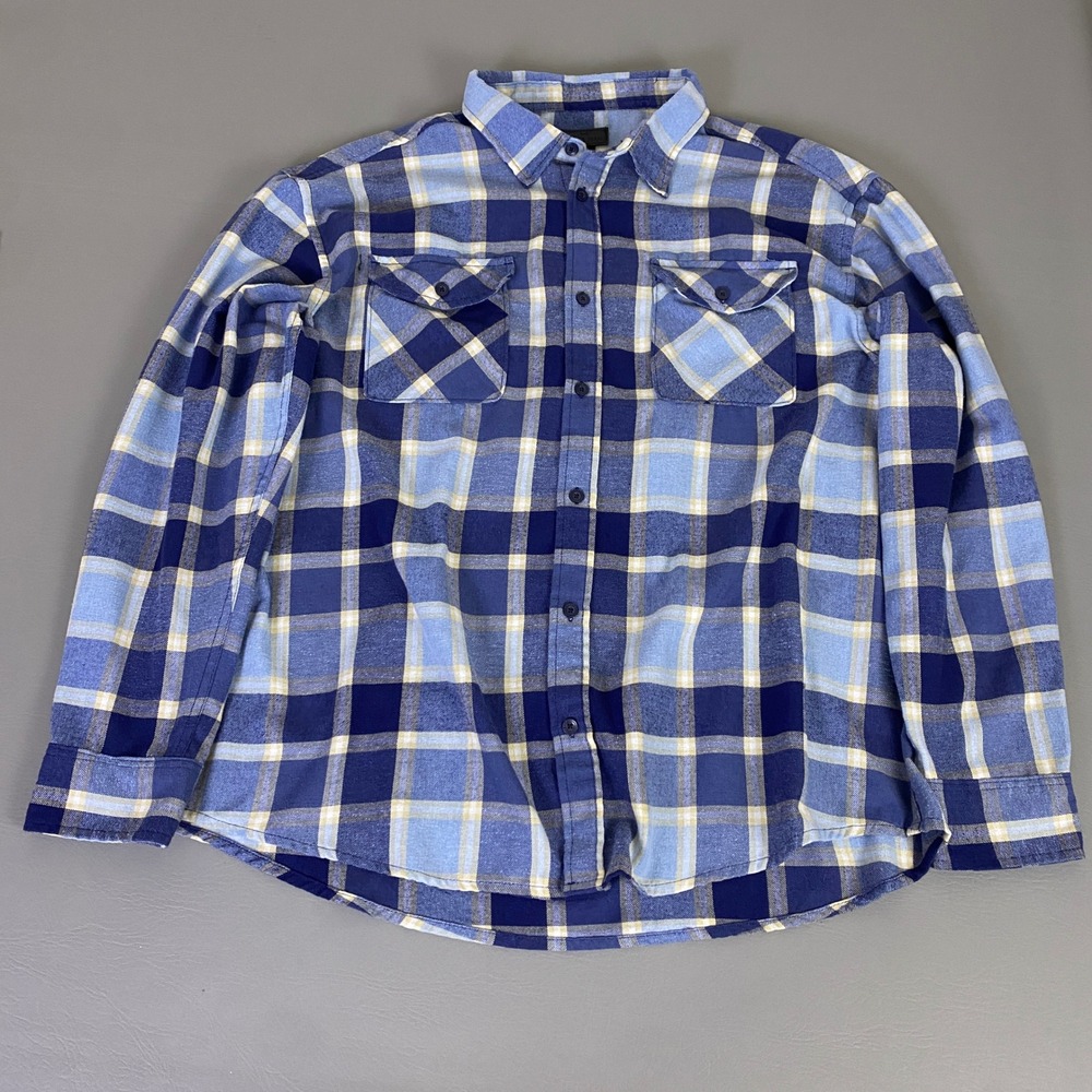 Steve's Jeans Flannel Shirt Men's 3XL Blue Plaid Long Sleeve Button Up Cotton